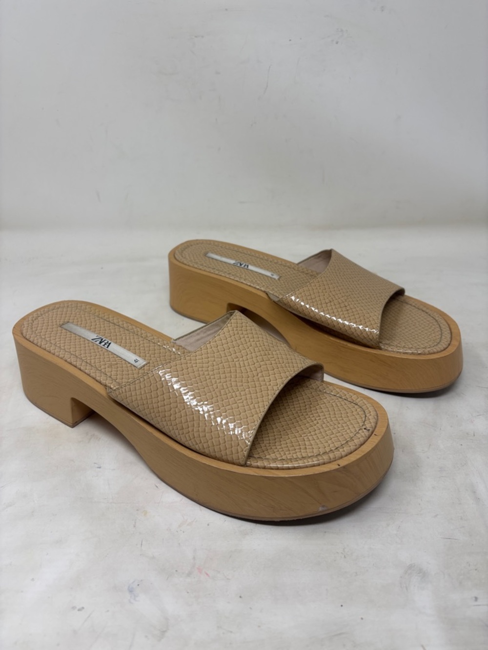 Zara Nude Textured Platform Slide Mules